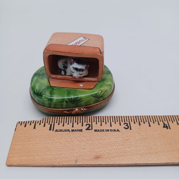 Limoges France Porcelain Cat in Box On Green Grass Trinket Box Peint Main - Picture 12 of 14